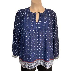 NYDJ LOS ANGELES Women's Split Neck 70's Style Smock Tunic Top‎ XL Multicolor